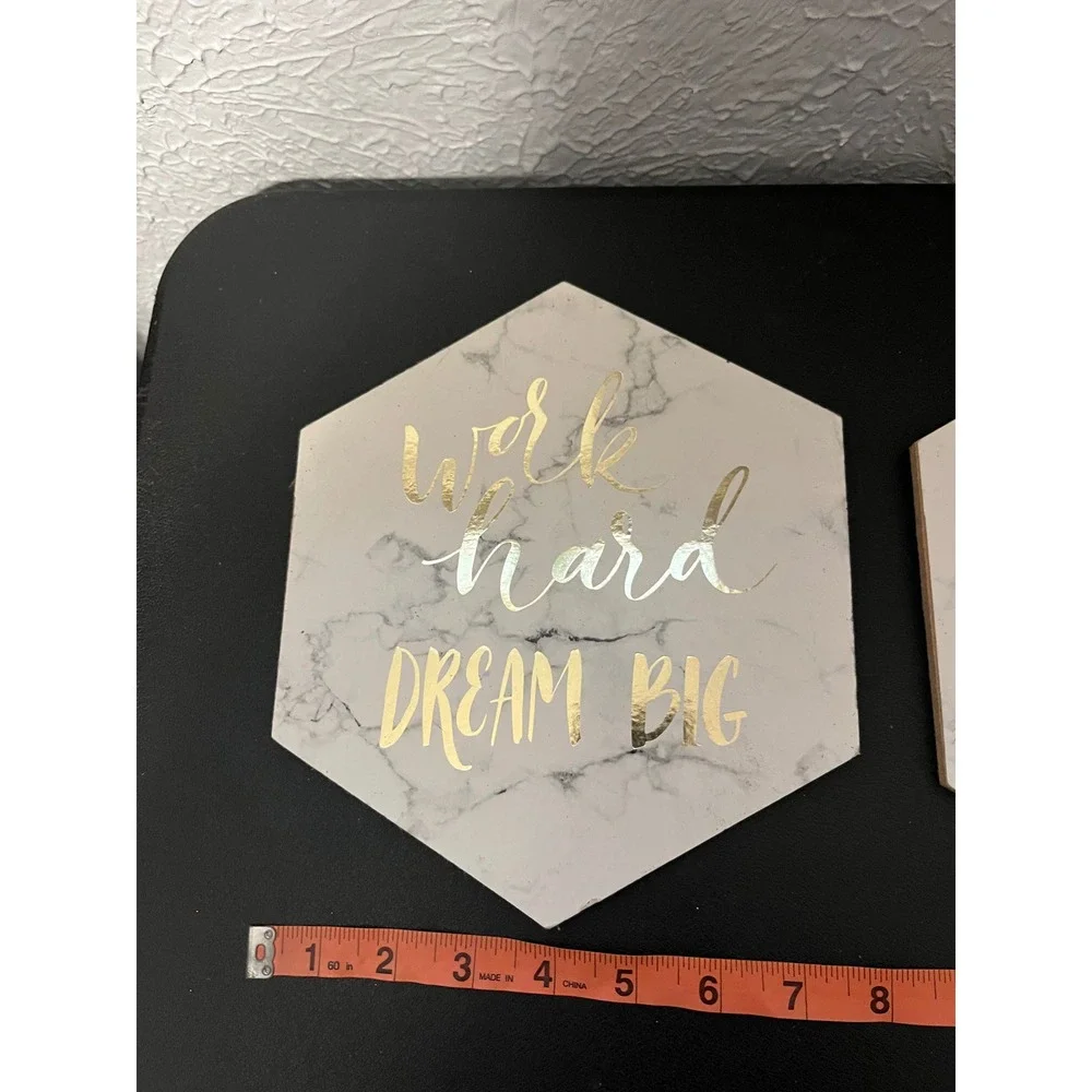 Greenbrier International Marble Gold Hexagon Wall Decor Set Work Hard Dream Big